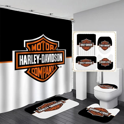 Harley Davidson Black And White Style Printed Shower Curtain or Bathroom Sets.