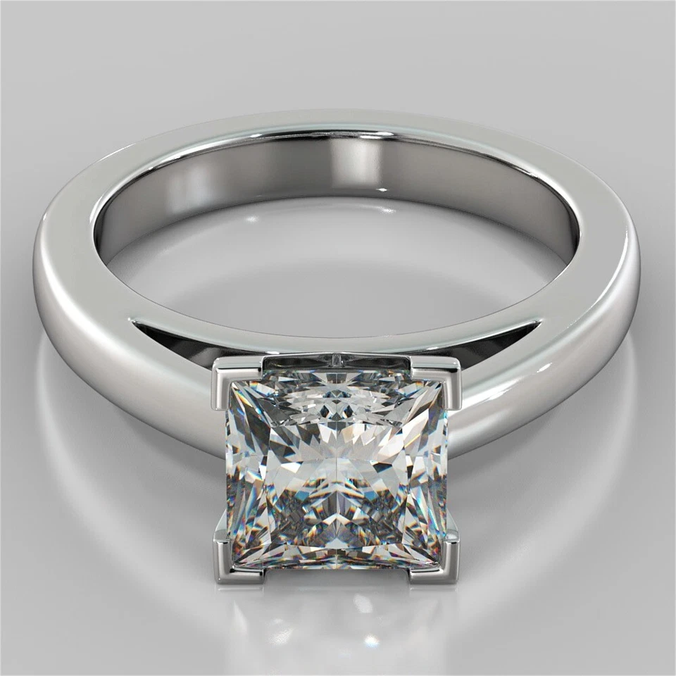 2.00 Ct Princess Cut Lab Created Diamond Engagement Ring 14K White Gold Size 7 - Image 1 of 4