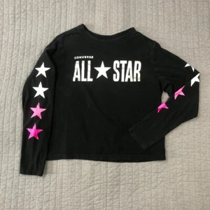 Converse T Shirt Youth Girl XL Black Pink All Star Silver Graphic Long Sleeve - Picture 1 of 24