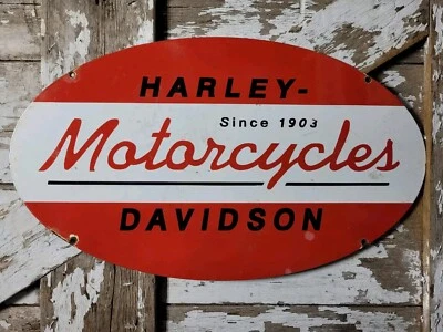 DE COLECCIÓN LETRERO DE PORCELANA HARLEY DAVIDSON MOTOCICLETA OVALADA 30" EXHIBICIÓN DE VENTAS DE CONCESIONARIOS Foto 1 de 4