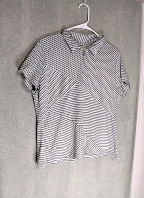 Sport Haley женщин рубашка-поло размер L зеленый синий полоски коротким рукавом молнии - Изображение 1 из 4