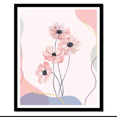 美学抽象形状花卉海报 | 柔软粉红色和薰衣草墙艺术下载 — 第 1/4 张图片