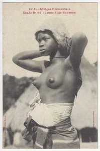 Youthful Striking Topless Naked Black African Girl - Vintage Senegal Postcard - Picture 1 of 2