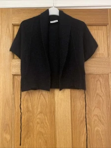 Miely Mood Angora Mix Cropped Black Batwing Short Sleeve Cardigan Tie Waist Med - Picture 1 of 6