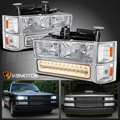 Fits 1994-1998 Chevy C/K Tahoe Suburban Silverado Headlights+LED Bumper+Corner Foto 1 de 4