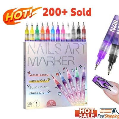 12Colors Nail Art Pens Set Nail Art Graffiti Pen DIY Nail Drawing Painting Pen❀ - Image 1 of 4