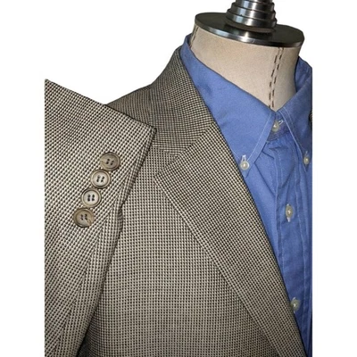 50R Claiborne Black Brown silk wool tooth Check Jacket Sport Coat Blazer - Image 1 of 4
