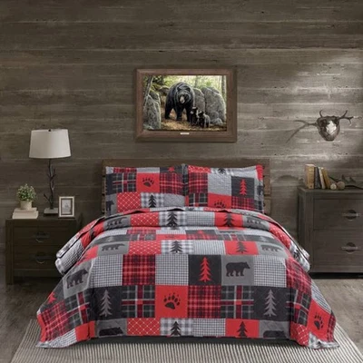 King Size Quilt Set Rustic Quilt Bedding King Quilt Bed Spread Coverlet Plaid... - Image 1 of 4