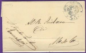 1873 Italien FLS, GORINO bis MESOLA, Cholera desinfiziert, "SANITA MARITTIMA GORO" - Bild 1 von 3
