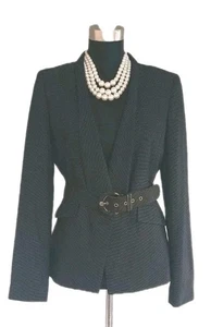 Etcetera Belted Suit Jacket Sz 6 Black White  Dress Casual Women's Blazer S - Picture 1 of 5
