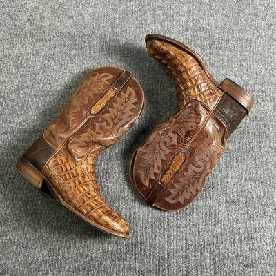 Botas de vaquero Lucchese Hornback Tail CY7071 para hombre caimán coñac punta cuadrada talla 9,5D Foto 1 de 4