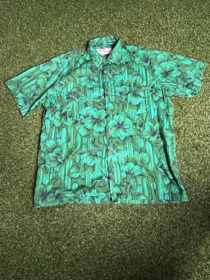 Camisa Hawaiana De Colección Duque de Hollywood Waikiki Wear Verde Lima Hibisco Grande Foto 1 de 3