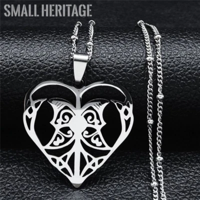 Colares de aço inoxidável coração pingentes amor cor prata feminino árvore da vida - Imagem 1 de 4