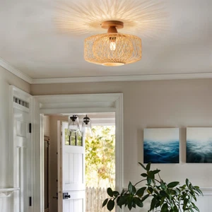 Rattan Chandeliers Ceiling Light Boho Lamp Woven Lampshade Living Room Bedroom - Picture 1 of 15