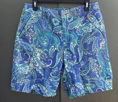 Lauren Ralph Lauren 女式斜纹短裤 8 码弹力铐边花卉佩斯利 — 第 1/4 张图片