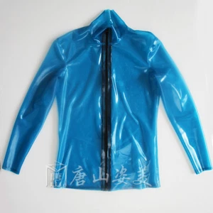Abrigos de látex azul transparente para hombre camisa goma 0,4 mm camiseta personalizada - Imagen 1 de 4