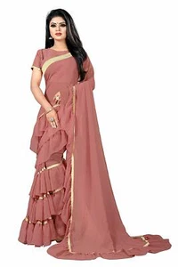 Women's Ruffle Saree Georgette Frill Design Stylish Ruffle Sari Blouse Partywear - Picture 1 of 94