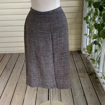 Falda EILEEN FISHER Tejido Lúpulo Grande Lino Rayón Marrón Clásico Tela Italiana Foto 1 de 4