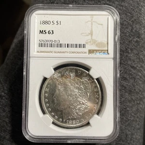 DUAL TONING NGC MS63 1880S MORGAN SILVER DOLLAR- MUST SEE! BUY & Get A Free Coin - Picture 1 of 5