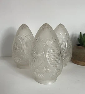 Antique Set of 3 Wheel Cut Glass Egg Oval Shaped Lamp Shades - Picture 1 of 5