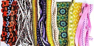 Lote de adornos de costura vintage MCM Groovy flores geométricas psicodélicas ¡más de 27 yardas!! - Imagen 1 de 10