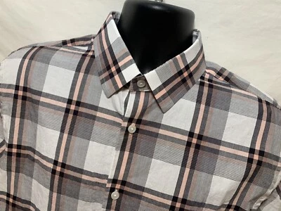 Camisa de vestir Express para hombre 16 1/2 ajustada blanca rosa negra a cuadros algodón Bld Foto 1 de 4