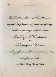 1883 THOMAS Lizzie CHATTERTON George Cheever NEW YORK Wedding Invitation NYC - Picture 1 of 1