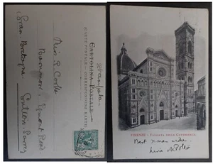 c. 1901 Italy Postcard-Cathedral Facade ties 5c Stamp cd Firenze - Picture 1 of 3