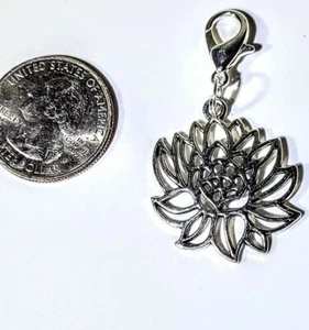 Lotus flower Clip on Charm with Lobster Clasp - Picture 1 of 2