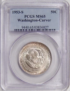 1953-S WASH-CARV 50c PCGS MS 65 OLD HOLDER ~GEM SILVER COMMEMORATIVE HALF DOLLAR - Picture 1 of 2