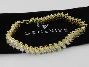 Genevive Gold over Sterling Silver Cubic Zirconia Cluster Link Tennis Bracelet - Picture 1 of 5