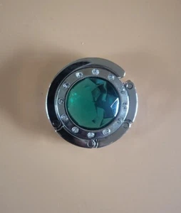 Round Gem Portable Folding Table Purse Bag Hook Hanger Holder Handbag Tool Green - Picture 1 of 2