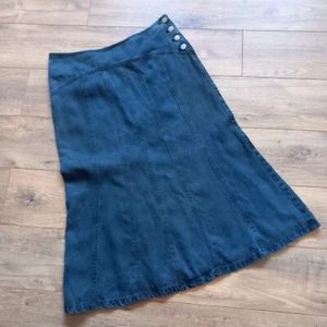 Vintage Laura Ashley Blue Denim Flared Skirt Panelled Midi Faded Panel 12 UK - Picture 1 of 9