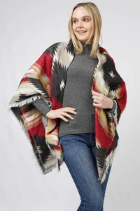 Anthropologie Women's Western Pattern Jacquard Blanket Shawl Cardigan Sweater - Picture 1 of 18
