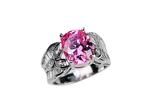 925 Silver Oval Pink CZ & Baguette, MQ Fancy Ring for Women - Picture 1 of 6