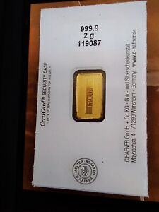 Goldbarren 2 Gramm  999.9 Gold von C. Hafner original geblistert
