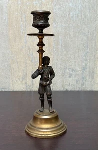 Antiker figürlicher Kerzenständer Bronze Renaissance Mann - schwerer Metallguss - Bild 1 von 9