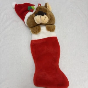 Vintage Smithy Stuffed Teddy Bear Plush Santa Hat Red Christmas Holiday Stocking - Picture 1 of 7