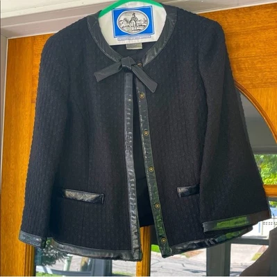 Chaqueta Worth Negro Tweed Mezcla Lana Talla 6 Detalle Corbata Foto 1 de 4