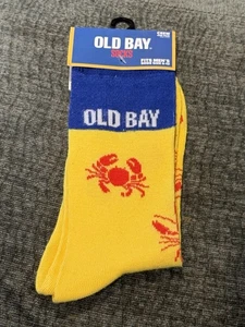 OLD BAY Seafood Seasoning NOVEDAD CALCETINES ~ Hombre 6-13 ~ AMARILLO/AZUL Poli Elástico Nuevo con Etiquetas - Imagen 1 de 5