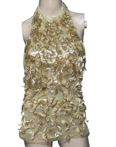 Ralph Lauren Collection Purple Label Gold Sequin Bead Embroidered Halter Top 12 - Picture 1 of 8