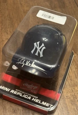 Rickey Henderson Signed Yankees Mini Replica Helmet Beckett Authenticated - Image 1 of 4
