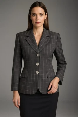 ESCADA MARGARETHA LEY BLAZER VENTANA Lana Nueva Negro 34/S Destintado Preppy Foto 1 de 4