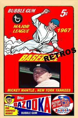 MICKEY MANTLE ANUNCIOS ESTILO VINTAGE 1967 TOPPS WRAPPER TARJETA DE ARTE (LEER) Foto 1 de 2
