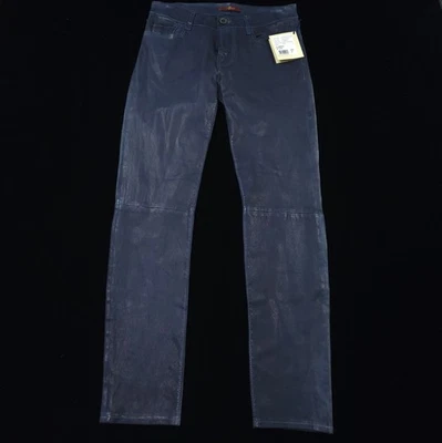 Calça feminina Seven For All Mankind 100% couro de cordeiro 28 pequena azul fina elástica - Imagem 1 de 4