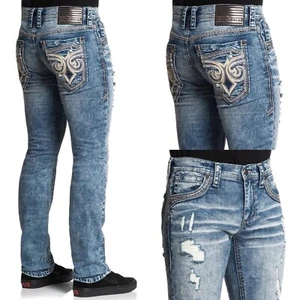 Affliction Men's Denim Jeans Gage Peak Groves Embroidered Blue $135 - Picture 1 of 10