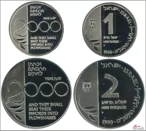 Israel 1 And 2 New SHEKEL 1999 / Millennium / 43.20 Gr. Silver / In Capsules PR - Picture 1 of 1