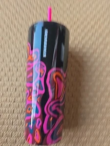 NWT 2023 Starbucks Fall Black & Magenta Wavey Graphic SS Tumbler #011145262 - Picture 1 of 6