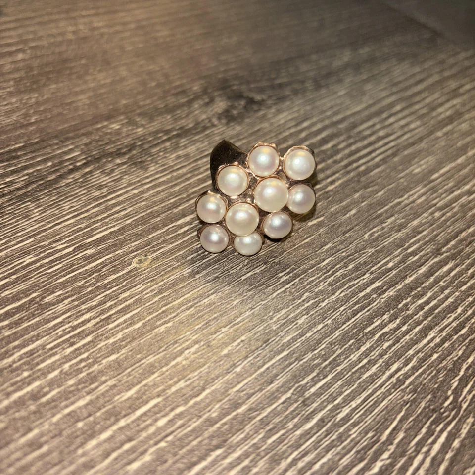 Pearl Elongated Bronze Cluster Ring SIZE 10 MADE IN ITALY Signed Stamped - Image 1 of 4