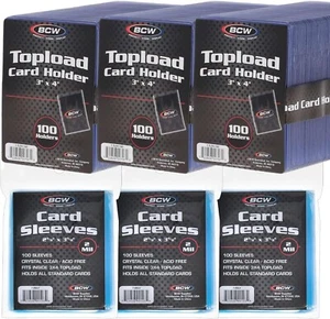 BCW 300 Count Card Sleeve and Toploader Combo Pack | Premium Rigid PVC Toploader - Picture 1 of 6